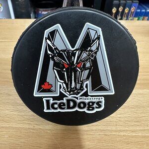 Vintage MISSISSAUGA ICEDOGS Rare Official Puck AIR ONTARIO Sponsor INGLASCO